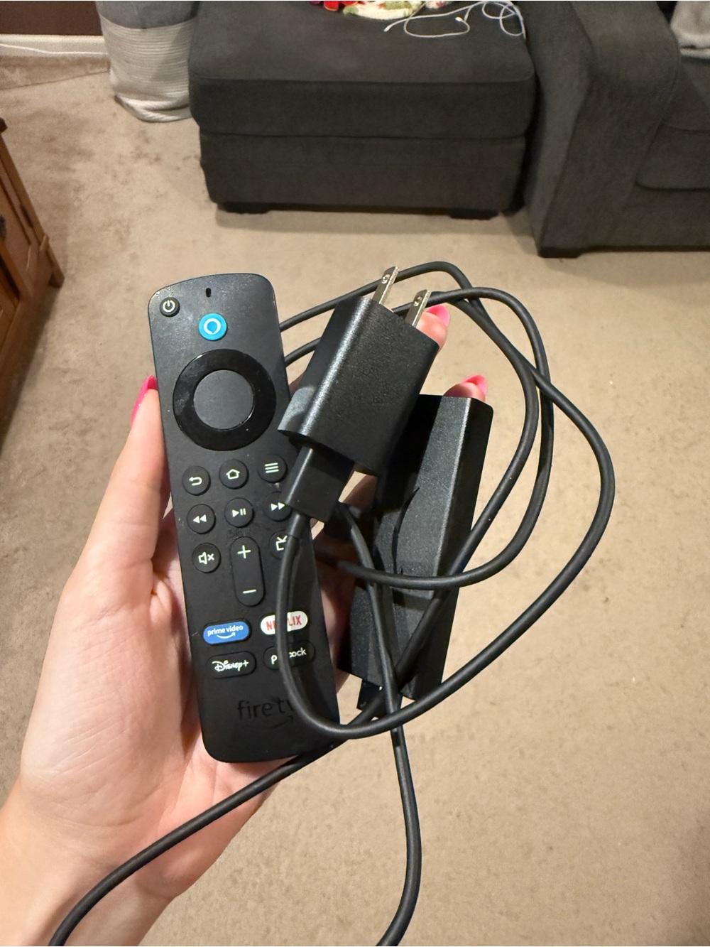 Amazon Fire TV Remote with Black Power Adapter and Cable
